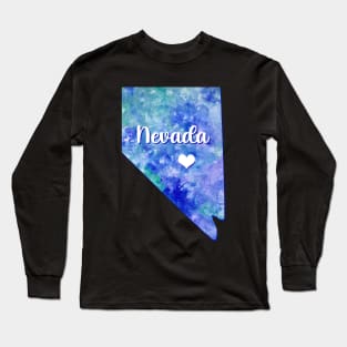 Nevada state map USA heart watercolor blue watercolour Long Sleeve T-Shirt